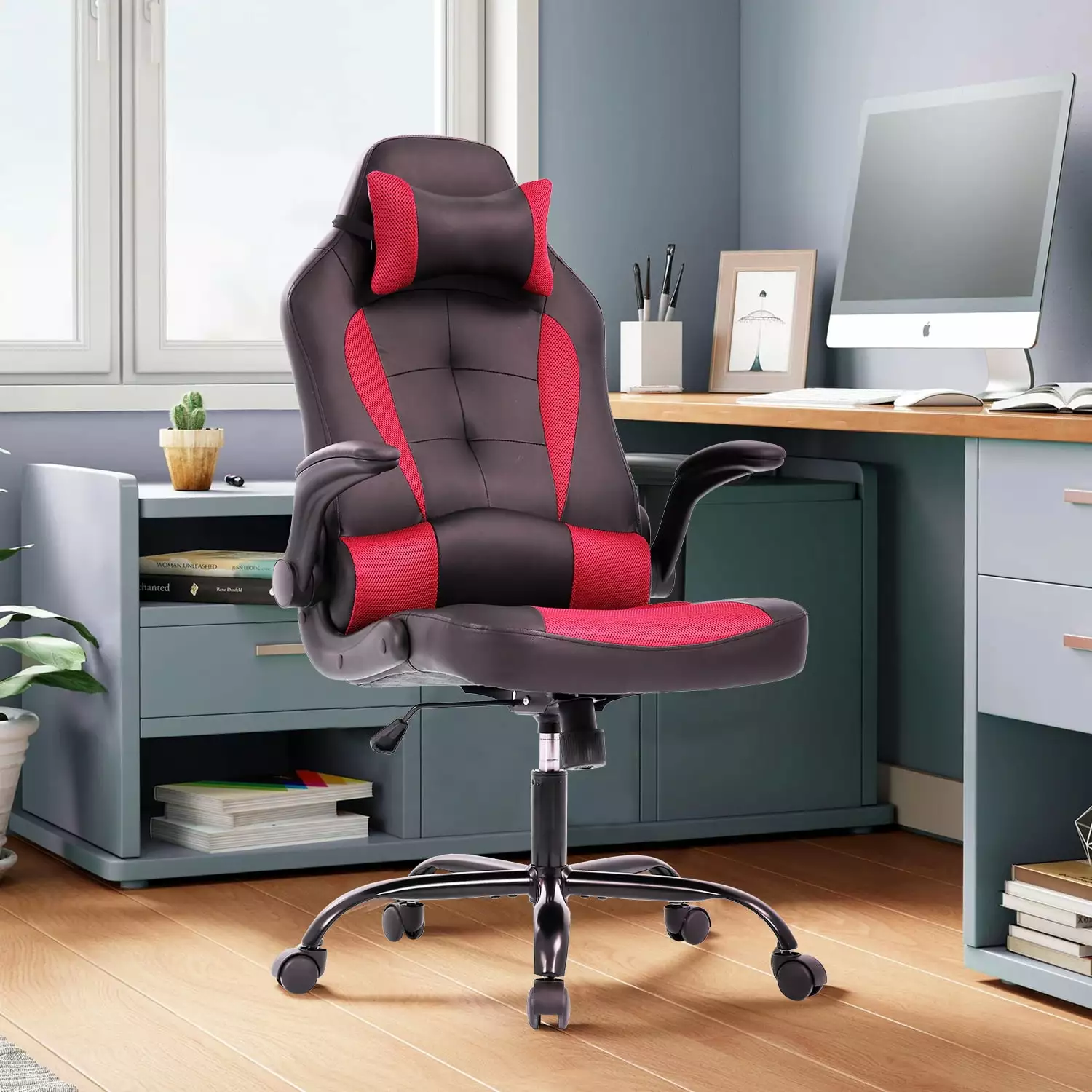 CL.HPAHKL High Back Gaming Chair. Ergonomic Racing Office Style Gaming Chair. 360?? Rotating Computer Chair with Headrest. Suitable for Adult Unisex Office Chair (RED)